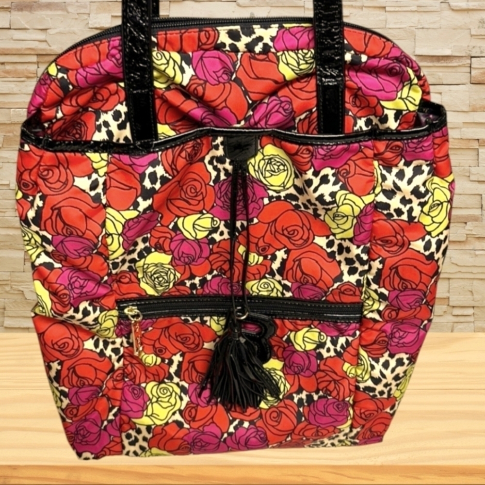 Betsy Johnson Backpack/Purse Leopard with Roses